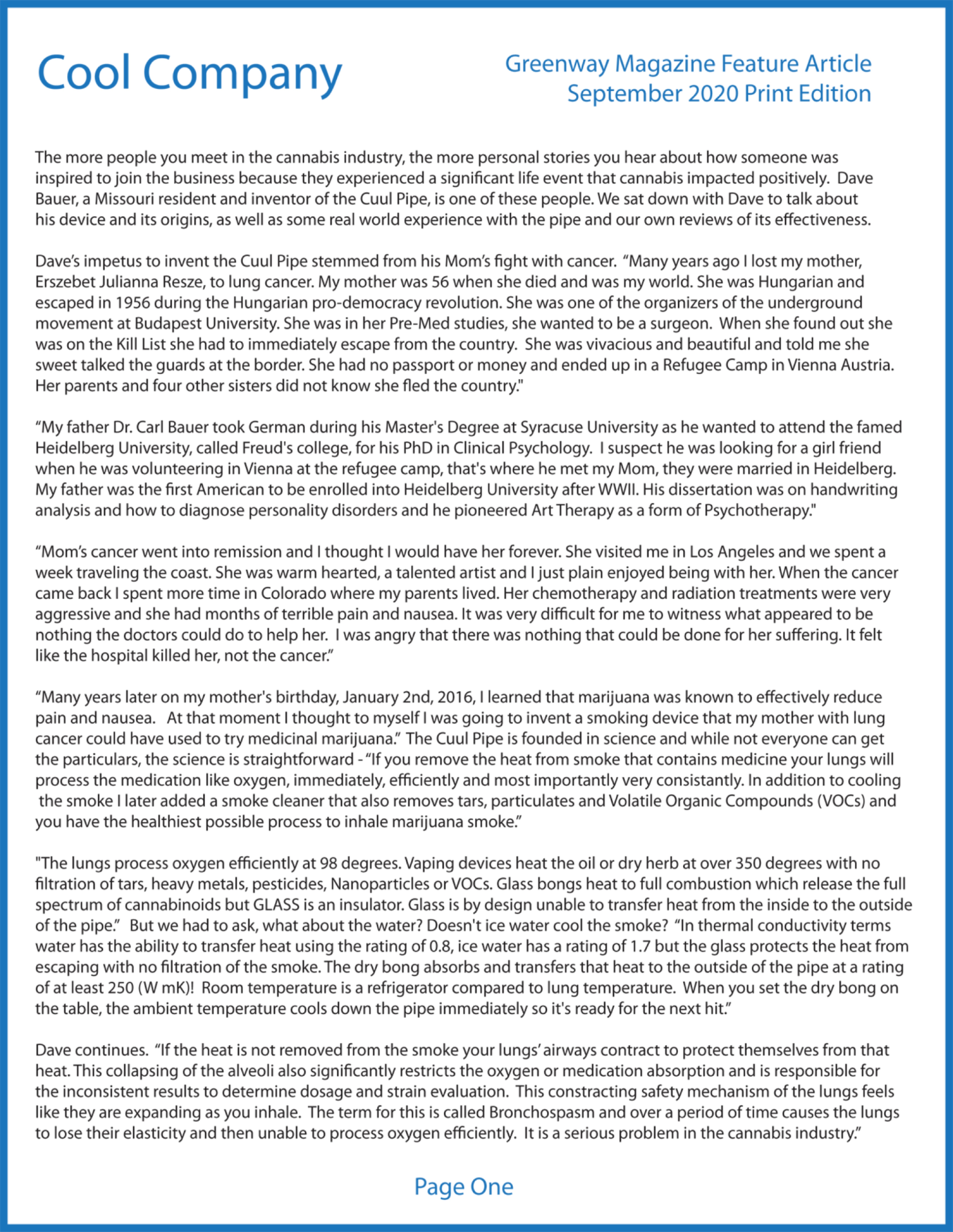 Cool Company Article Page One